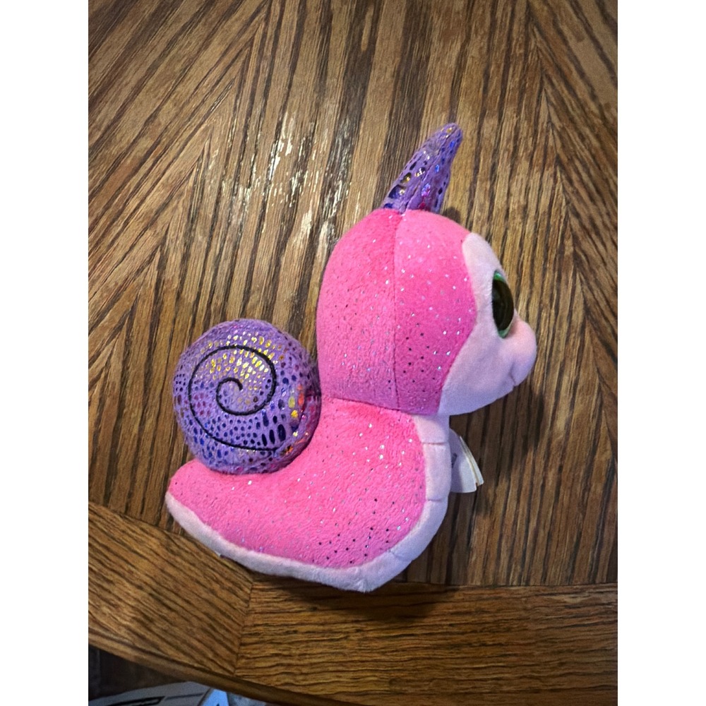 Ty Beanie Boos Scooter the Snail Pink Purple Sparkle Plush 6 inch Glitter Eyes